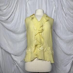 Vintage Fairy Yellow Sheer Ruffle Sleeveless Blouse Size 10